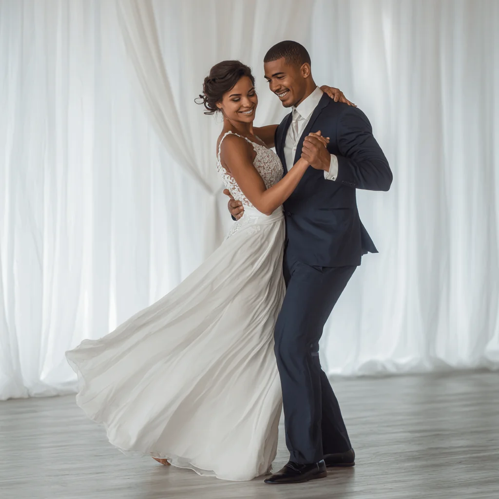 Couple rehearsing their first dance at a Bournemouth studio